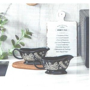 Wisenvoy 1 Piece 20 oz Porcelain Black Floral Gravy Boat NWT